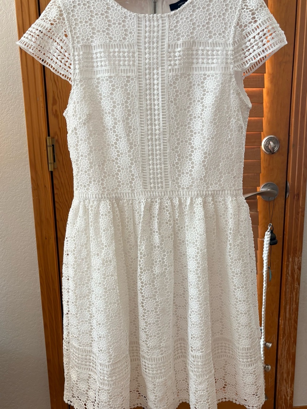 French Connection White Crochet Lace Fit-and-Flare Dress